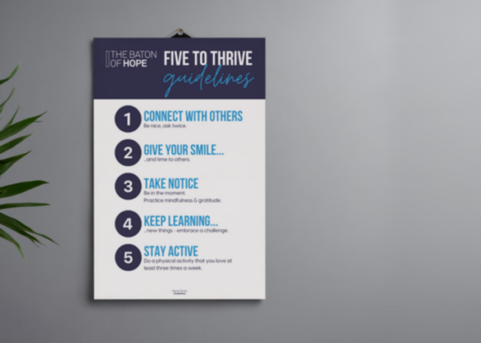 A mockup design of a poster on a grey wall next to a house plant.